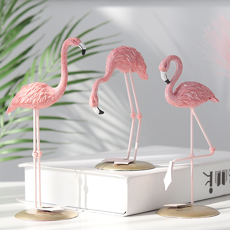 Resin Art Gift For Wedding - 3 sztuki różowych figurinek flamingów, tropikalny