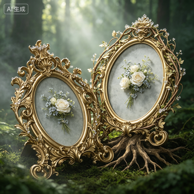 Resin Art Gift For Wedding - Retro Złota Owalna Ramka na Zdjęcia